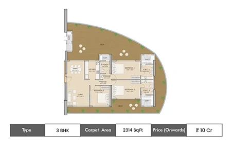 Ruparel Jewel 3 BHK floor plan, 2314 sq ft carpet area